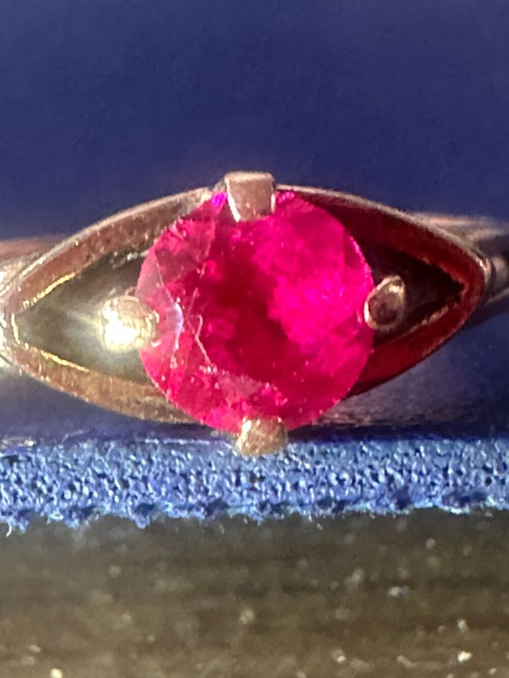 Vintage Caron Bros 10K Yellow Gold Ruby Ring — Navette Open Bezel Setting - Picture 8 of 9
